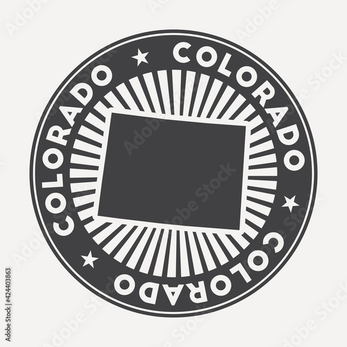 Colorado round logo. Vintage travel badge with the circular name and map of the US state, vector illustration. Can be used as insignia, logotype, label, sticker, or badge of Colorado.