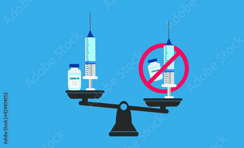 Vaccination or Anti-vaccination balance concept, vector illustration. Balance vaccination and anti-vaccination. Anti covid concept
