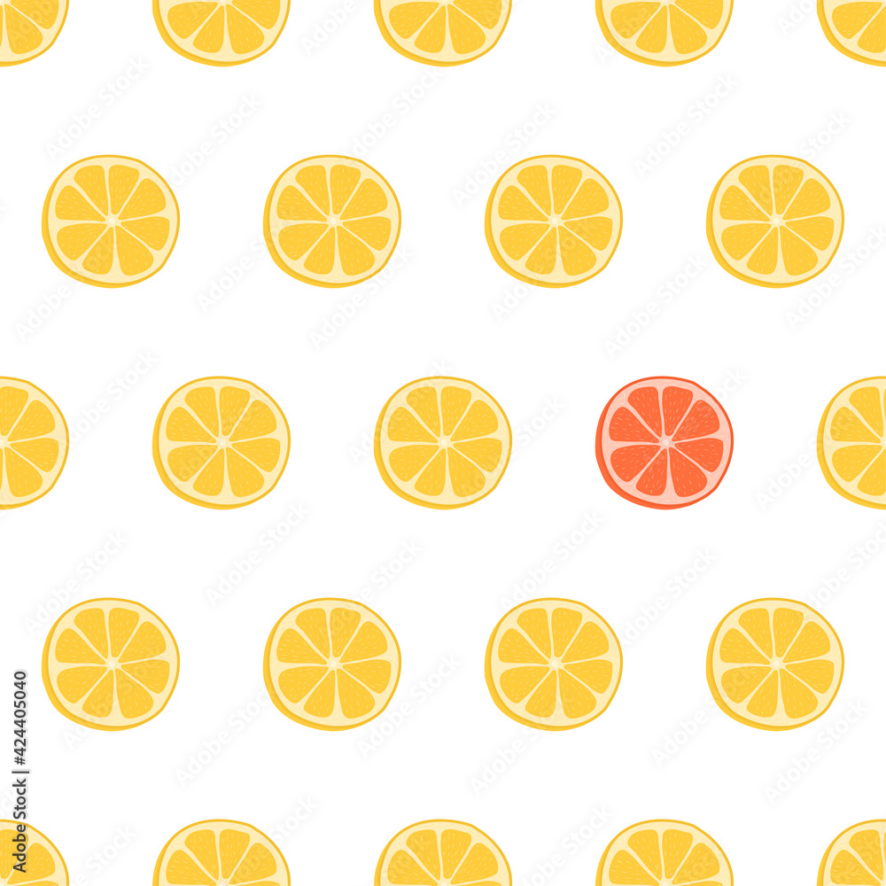 Hand drawn seamless pattern with lemon slice. Fabric print texture with eye catching element - orange. Hand drawn seamless pattern with lemon slice. Fabric print texture with eye catching element - orange.