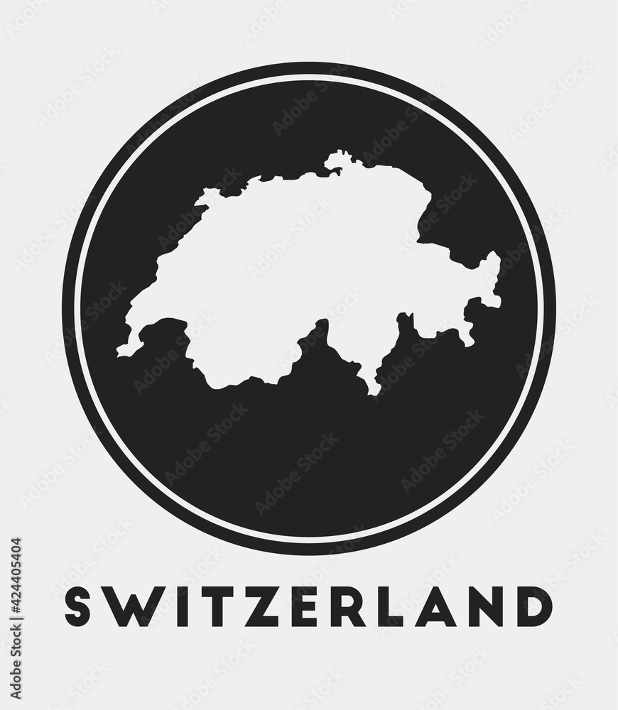 Switzerland icon. Round logo with country map and title. Stylish Switzerland badge with map. Vector illustration.
