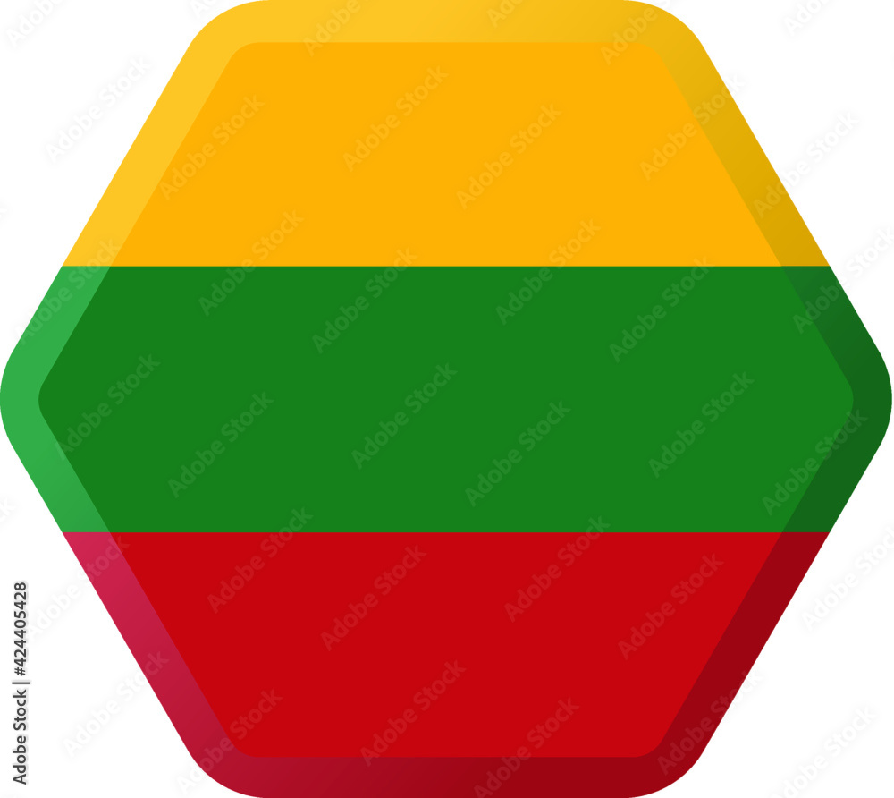 Flag of Lithuania hexagonal icon with smoothed corners, shadows and lights Flag of Lithuania hexagonal icon with smoothed corners, shadows and lights