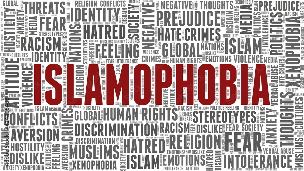 Islamophobia vector illustration word cloud isolated on a white background.