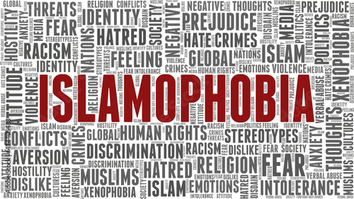 Islamophobia vector illustration word cloud isolated on a white background.