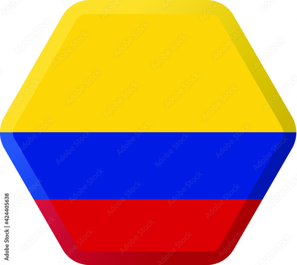 Fototapeta premium Flag of Colombia hexagonal icon with smoothed corners, shadows and lights