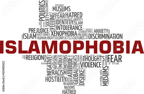 Islamophobia vector illustration word cloud isolated on a white background.