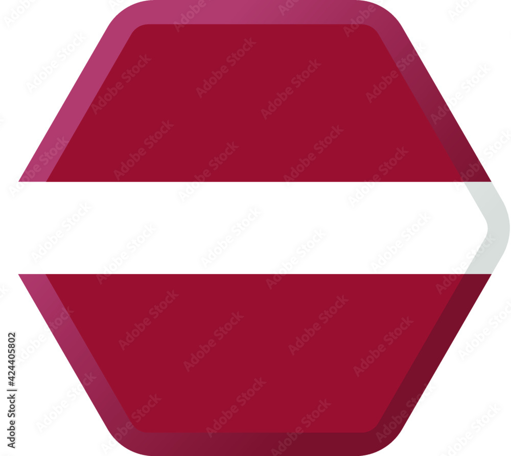 Flag of Latvia hexagonal icon with smoothed corners, shadows and lights Flag of Latvia hexagonal icon with smoothed corners, shadows and lights