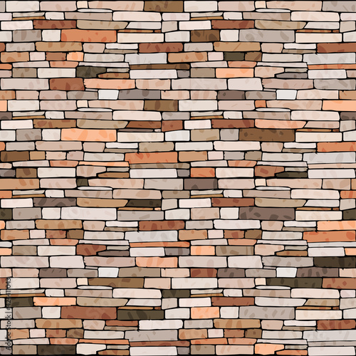 brick wall seamless pattern, building facade texture with masonry, vector colorful bricks, stone textured surface