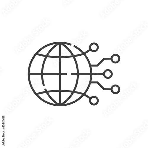 Tecnología electrónica. Globo terráqueo con circuito digital con lineas de color gris