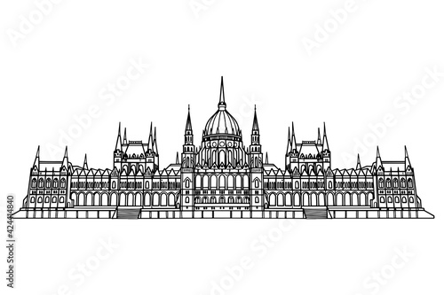 Vector sketch of Hungarian Parliament Building. Budapest, Hungary.