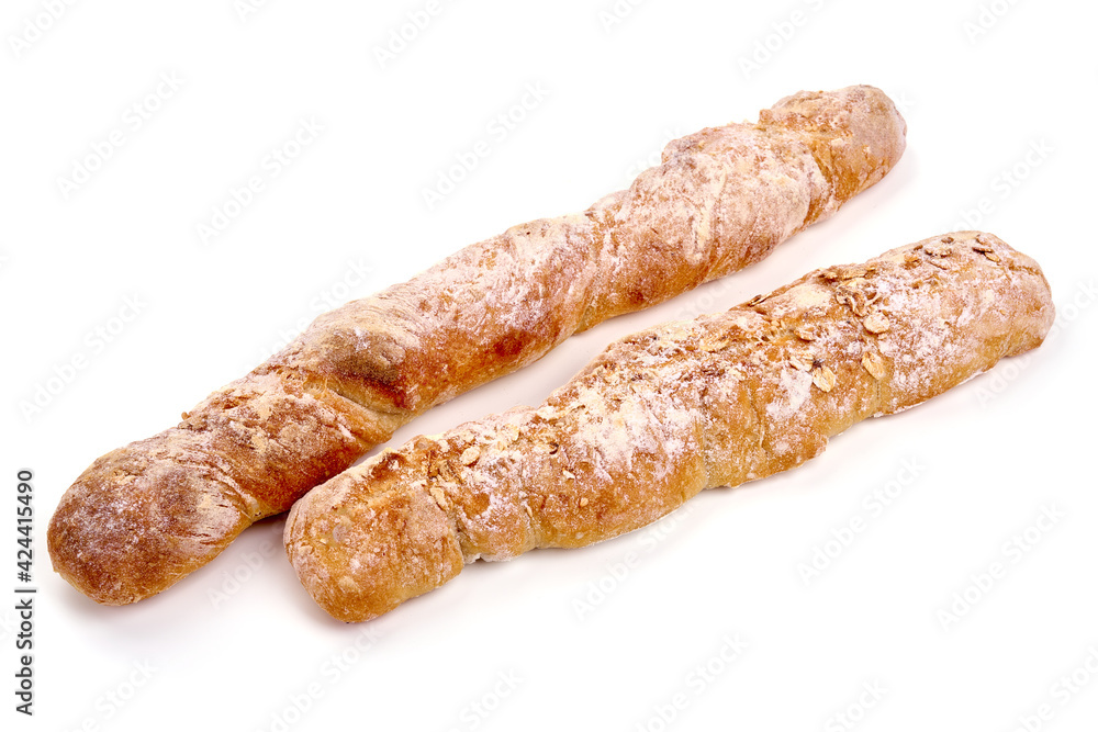 Freshly baked baguette, Italian bread, isolated on white background. High resolution image Freshly baked baguette, Italian bread, isolated on white background. High resolution image