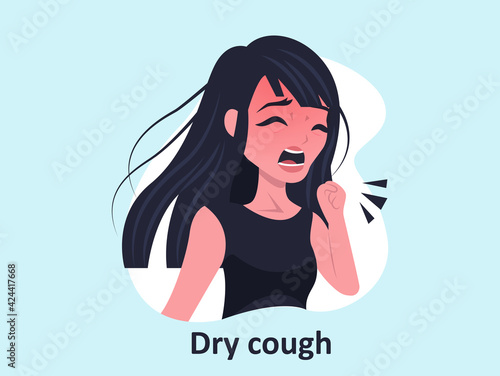 Vector of a sick woman having a dry cough