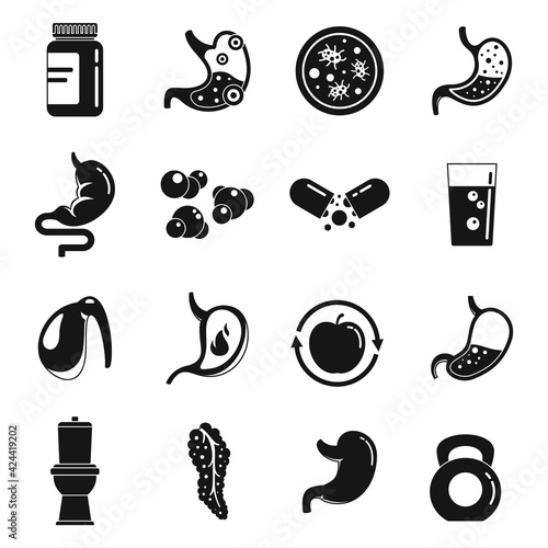 Digestion system icons set, simple style