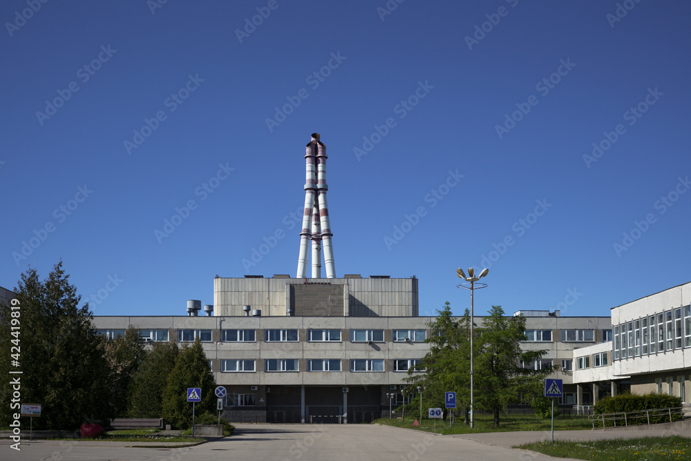 Fototapeta premium Visaginas, Lithuania, May 23, 2020. Ignalina Nuclear Power Plant near the city of Visaginas, Lithuania, The power plant has been closed since 31 December, 2009. 