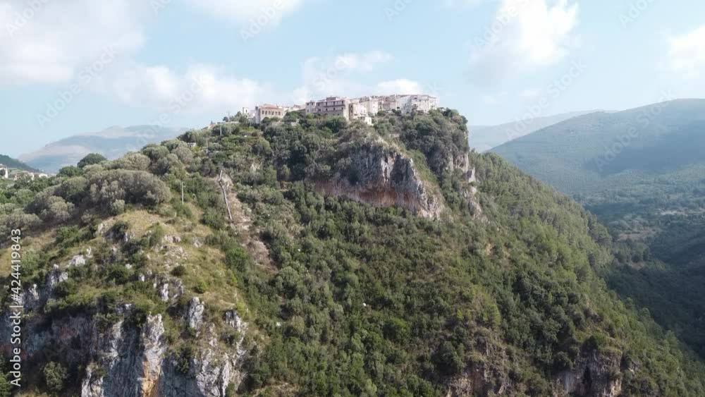 Aerial view of Camerota village on top of a cliff on the Apennine mountains, Italy Aerial view of Camerota village on top of a cliff on the Apennine mountains, Italy