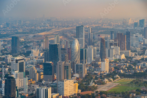Photography Aerial view of Bangkok Downtown Skyline, Thailand