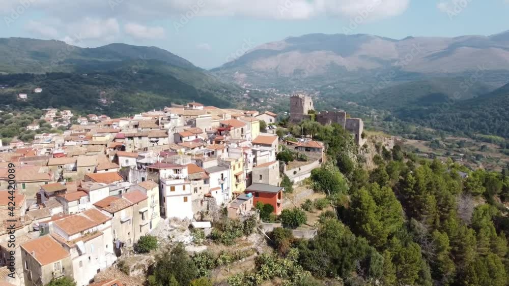 Aerial view of Camerota village on top of a hill on the Apennine mountains, Italy Aerial view of Camerota village on top of a hill on the Apennine mountains, Italy