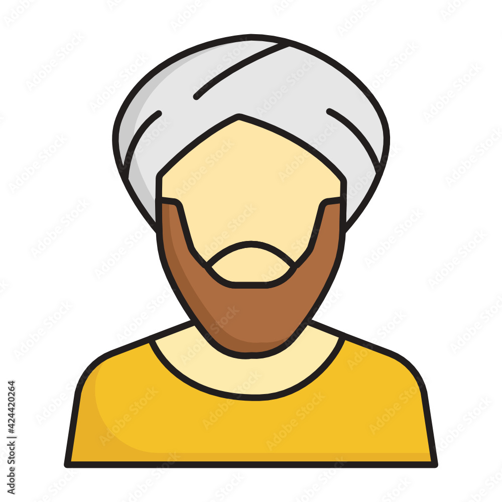  Old Aged Man wearing head scarf stock illustration, Arabic Beard Man Avatar Concept Vector color Icon Design, Arabic culture and traditions Symbol, Islamic and Muslim practices Sign,