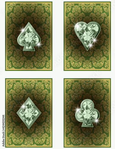 Casino Poker cards with floral decoration , vector illustration