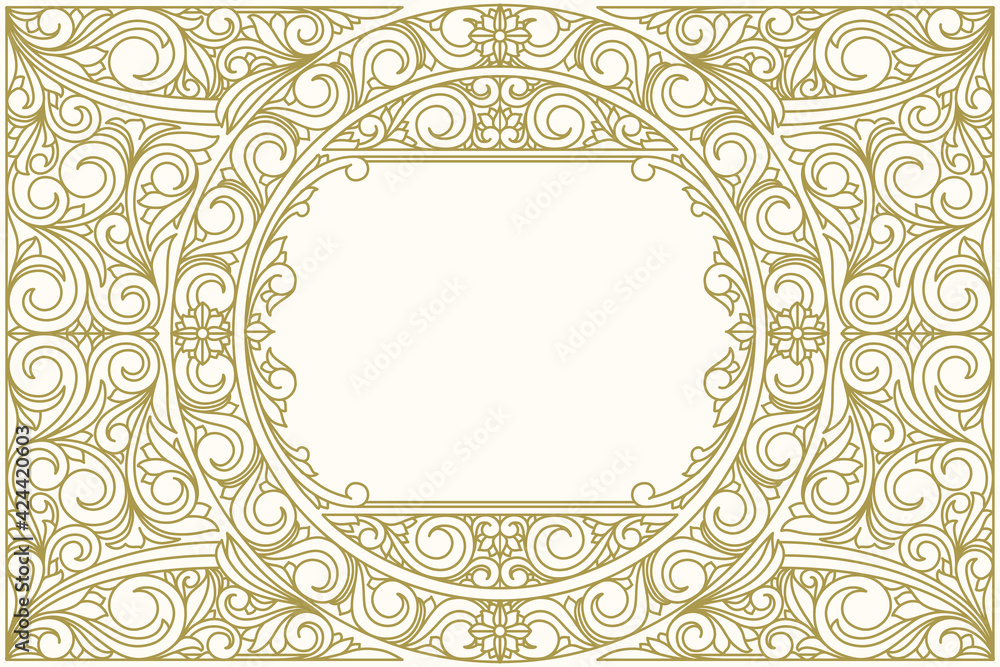 Decorative monochrome ornate retro design blank card