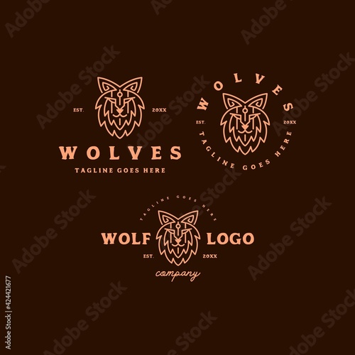 wolf face head animal logo icon vector template