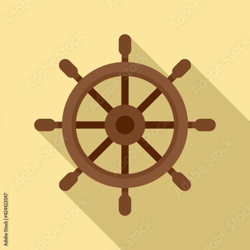 Sea ship wheel icon, flat style