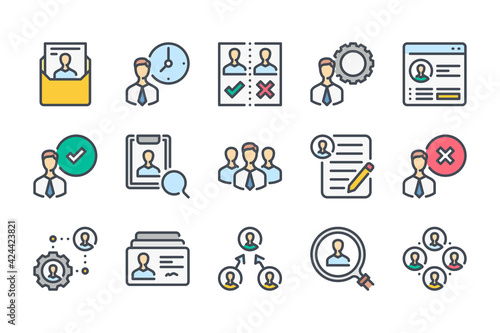 Human resources and recruitment color line icon set. Head hunting and career linear icons. Customer service and HR colorful outline vector sign collection.