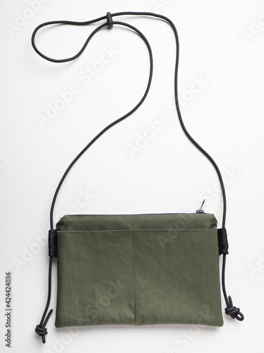 Canvas crossbody bag army green color, black strap. (neutral gender items)