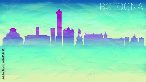 Bologna Italy City Skyline Vector Silhouette. Broken Glass Abstract Geometric Dynamic Textured. Banner Background. Colorful Shape Composition.