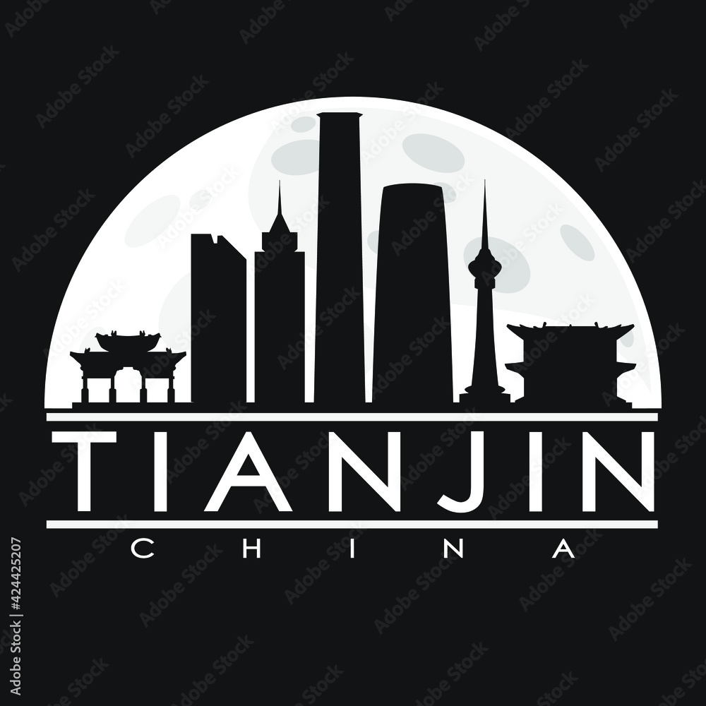 Tianjin Flat Icon Skyline Silhouette Design City Vector Art Famous Buildings.