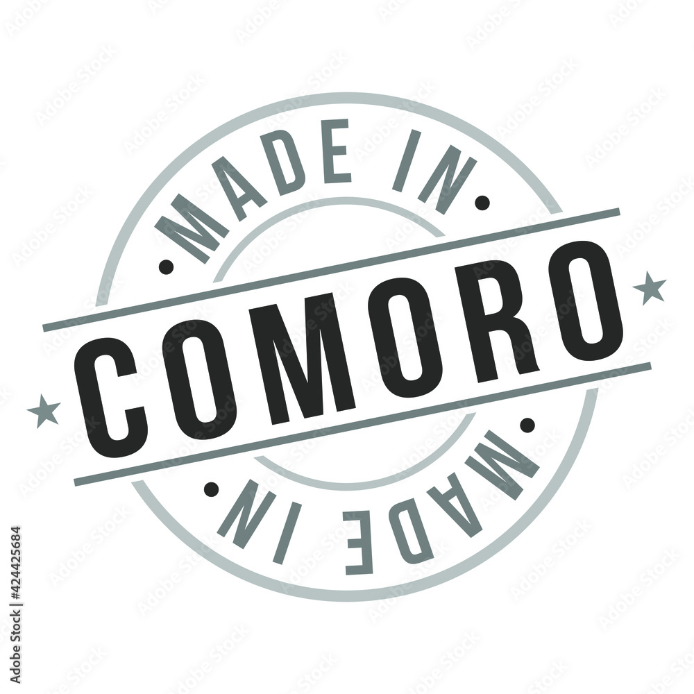 Made in Comoros Quality Original Stamp Design Vector Art Tourism Souvenir Round Seal Badge. Made in Comoros Quality Original Stamp Design Vector Art Tourism Souvenir Round Seal Badge.