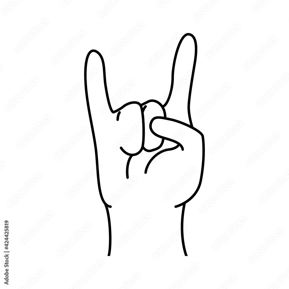 Rock hand isolated on white. Line vector cool hand gesture symbol. Rock hand isolated on white. Line vector cool hand gesture symbol.