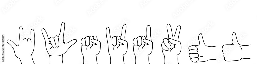 Hands isolated on a white background. Collection of line hand. Hands isolated on a white background. Collection of line hand.