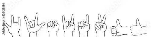 Hands isolated on a white background. Collection of line hand. 