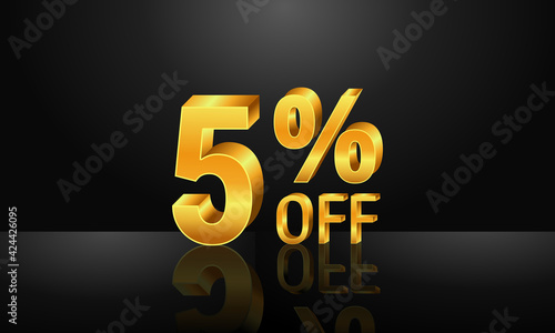 5% off 3d gold on dark black background, Special Offer 5% off, Sales Up to 5 Percent, big deals, perfect for flyers, banners, advertisements, stickers, offer icons etc.