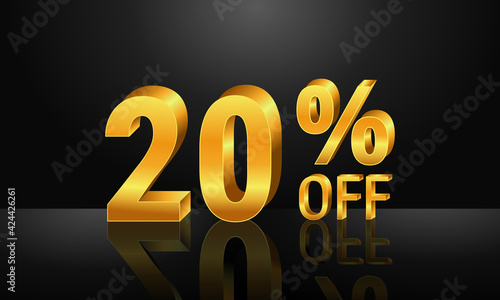 20% off 3d gold on dark black background, Special Offer 20% off, Sales Up to 20 Percent, big deals, perfect for flyers, banners, advertisements, stickers, offer icons, etc.