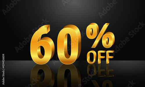 60% off 3d gold on dark black background, Special Offer 60% off, Sales Up to 60 Percent, big deals, perfect for flyers, banners, advertisements, stickers, offer icons, etc.