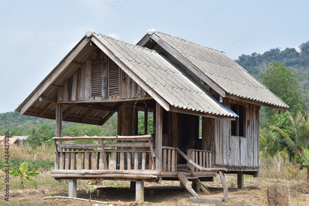 Good weather huts in a traditional garden show off a tropical landscape. There are a mountain backdrop and trees. Good weather huts in a traditional garden show off a tropical landscape. There are a mountain backdrop and trees.