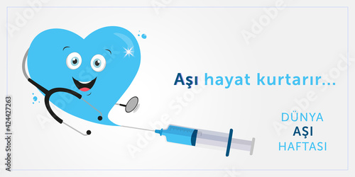 Aşı haftası, aşı hayat kurtarır design. Translate: Vaccination week, vaccine save lives. Vector illustration.