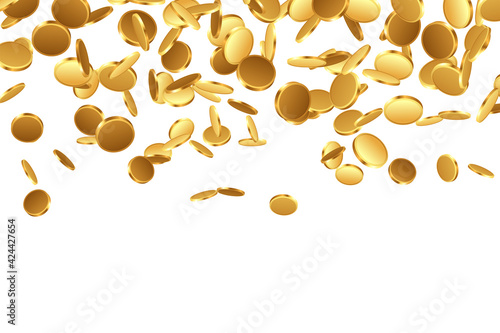 Realistic gold coins falling down