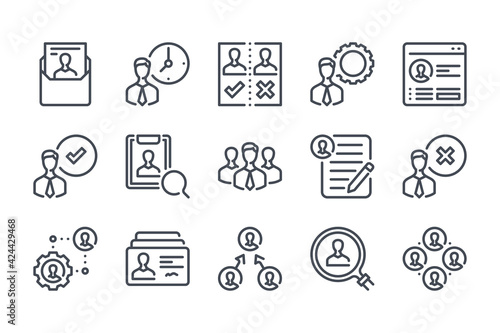 Human resources and recruitment line icon set. Head hunting and career linear icons. Customer service and HR outline vector sign collection.