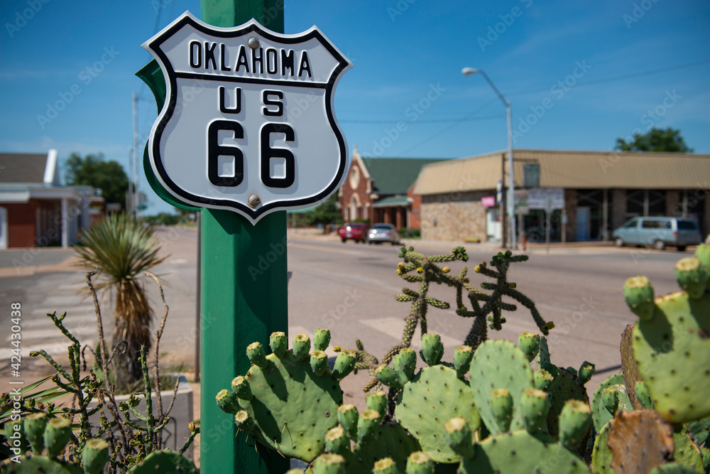 Wall Mural Detail of a US route 66 road sign in a town in the State of Oklahoma, USA