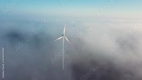 Wallpaper Mural drone footage video of wind turbines in fog Torontodigital.ca