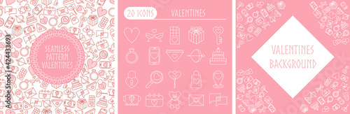 Bundling of seamless pattern, icon and background valentine