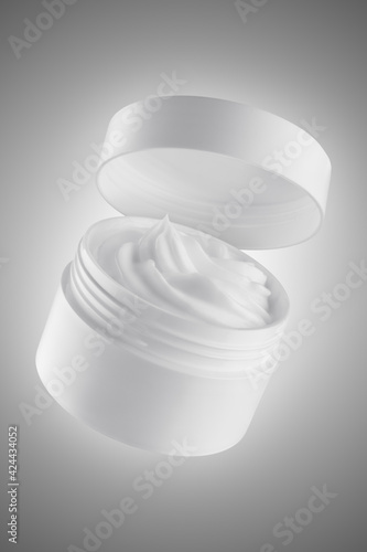 White blank packaging cosmetic cream jar. Shot in studio isolated on grey background with clipping path. Cosmetic product design template concept (different version)
