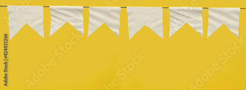 Brazilian june party flags. 3d Bandeirolas Mockup. Brazilian traditional celebration. Saint John. White flags on yellow background. June festival called Festa Junina or São João portuguese. Banderols  photo