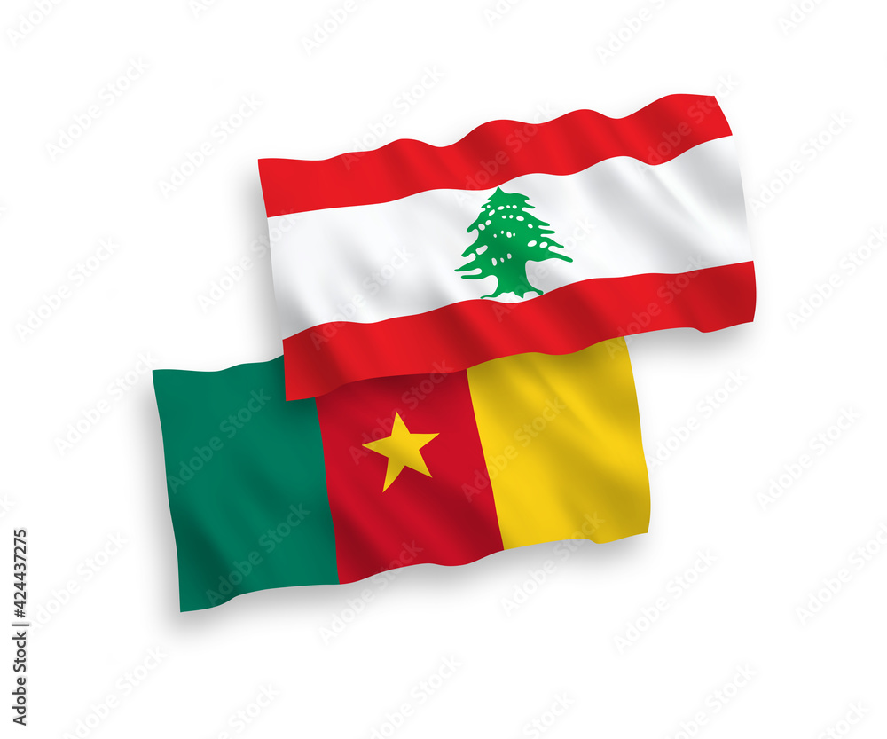 Flags of Cameroon and Lebanon on a white background Flags of Cameroon and Lebanon on a white background