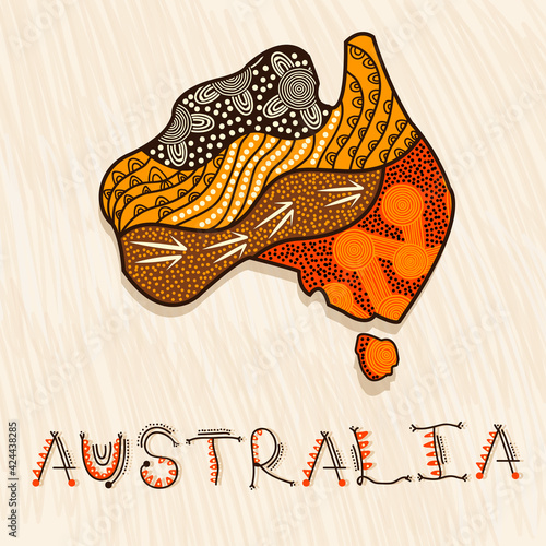 Australia map with aboriginal artwork