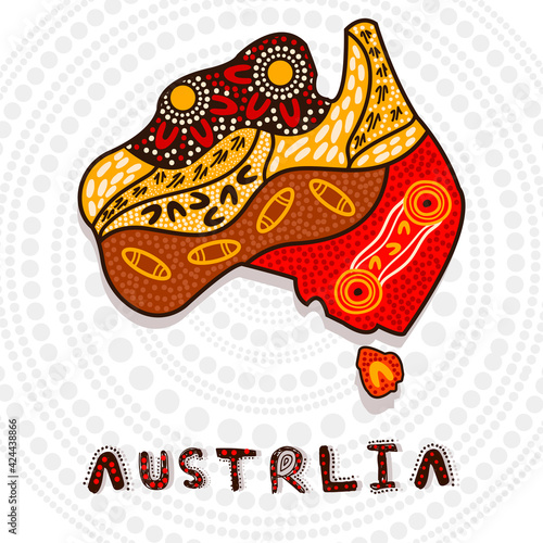 Map of Australia decorated with aboriginal art
