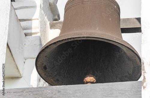 Old bell tower in Galle fort, rustic and huge steel bell.