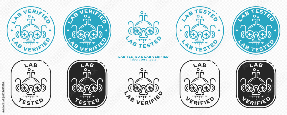 Concept for product packaging. Labeling - laboratory tested. The icon of a doctor or laboratory assistant in the form of a research flask with glasses is a symbol of medical research or verification. Concept for product packaging. Labeling - laboratory tested. The icon of a doctor or laboratory assistant in the form of a research flask with glasses is a symbol of medical research or verification.